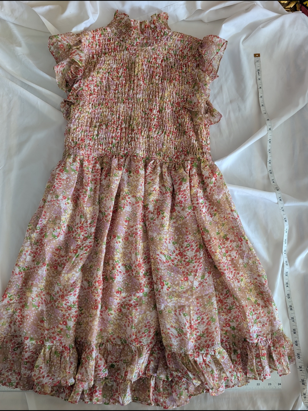 Smocked Floral Mini Dress in Pink